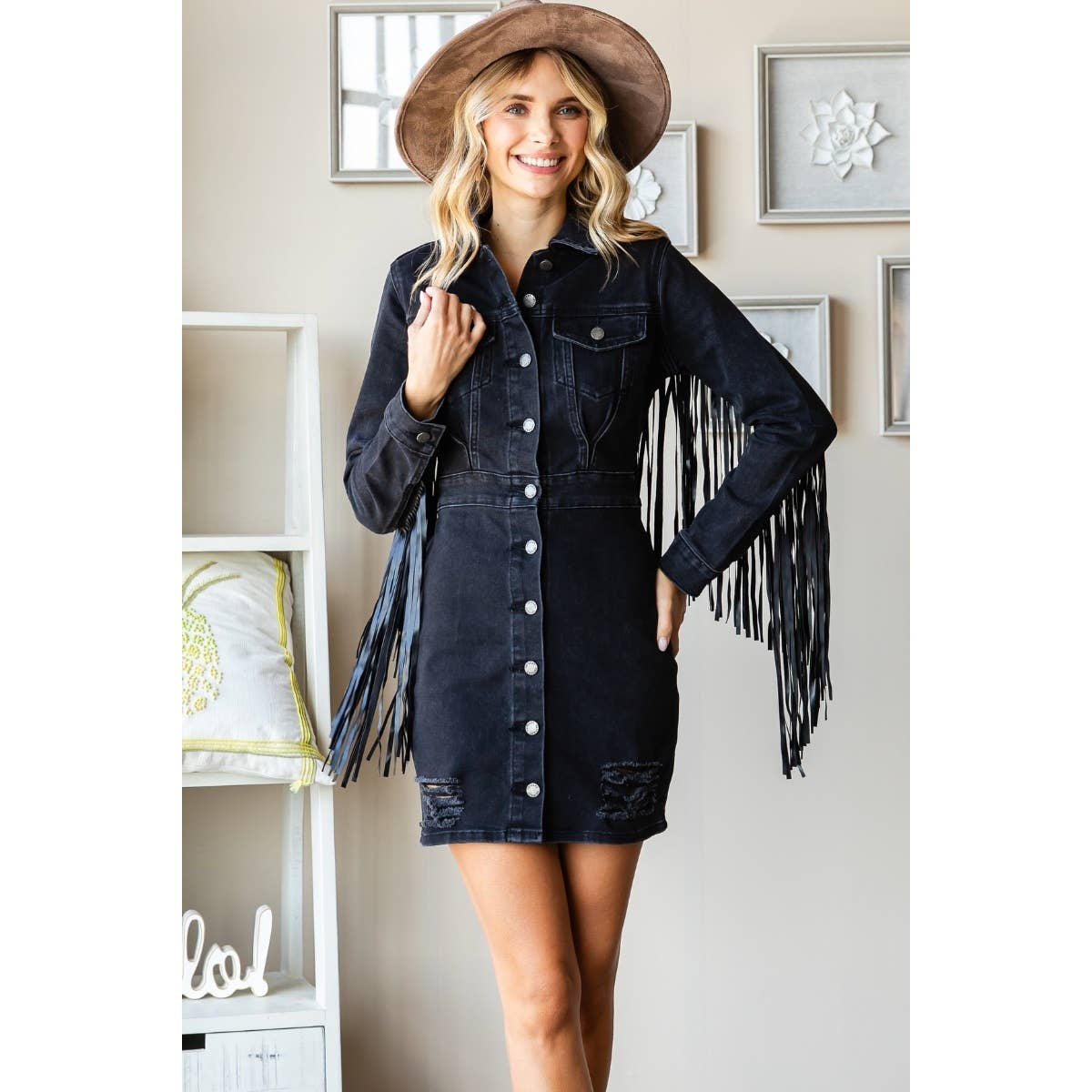 Fringe Western Black Mini Dress