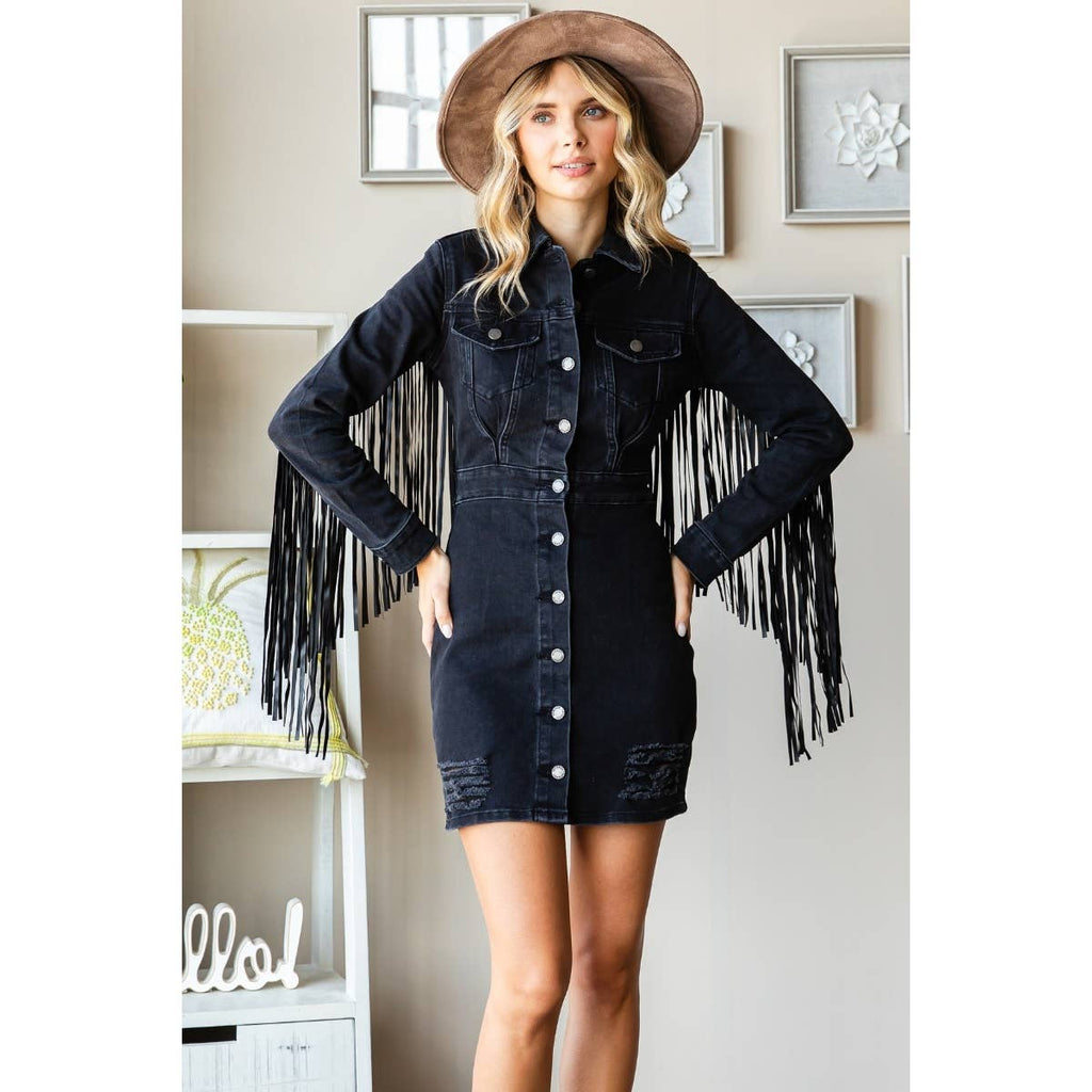Fringe Western Black Mini Dress