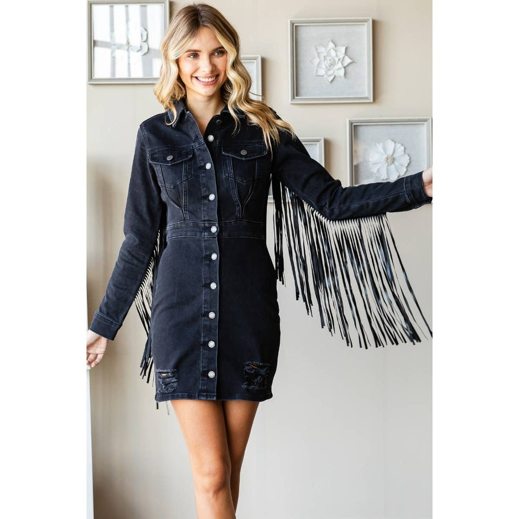 Fringe Western Black Mini Dress