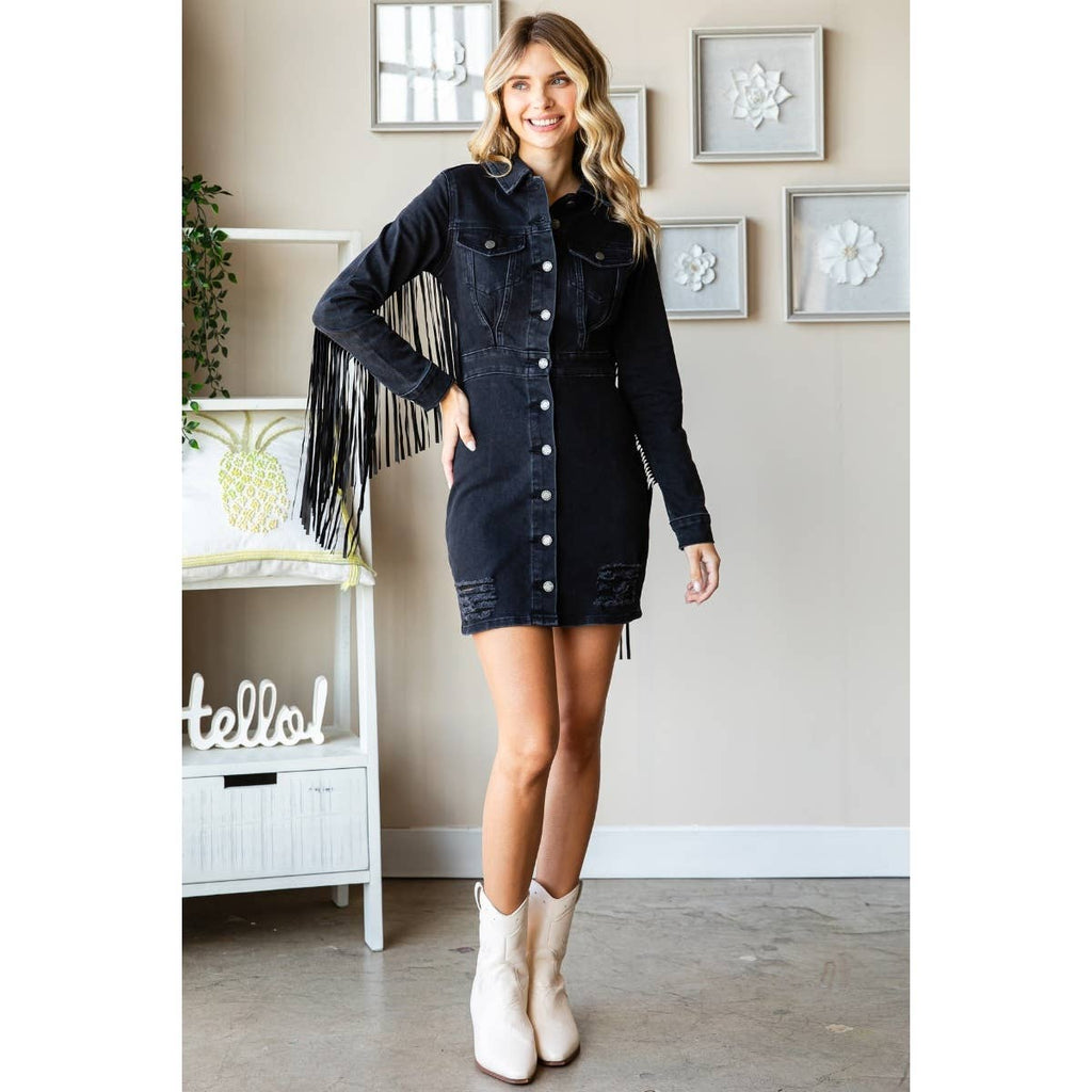 Fringe Western Black Mini Dress