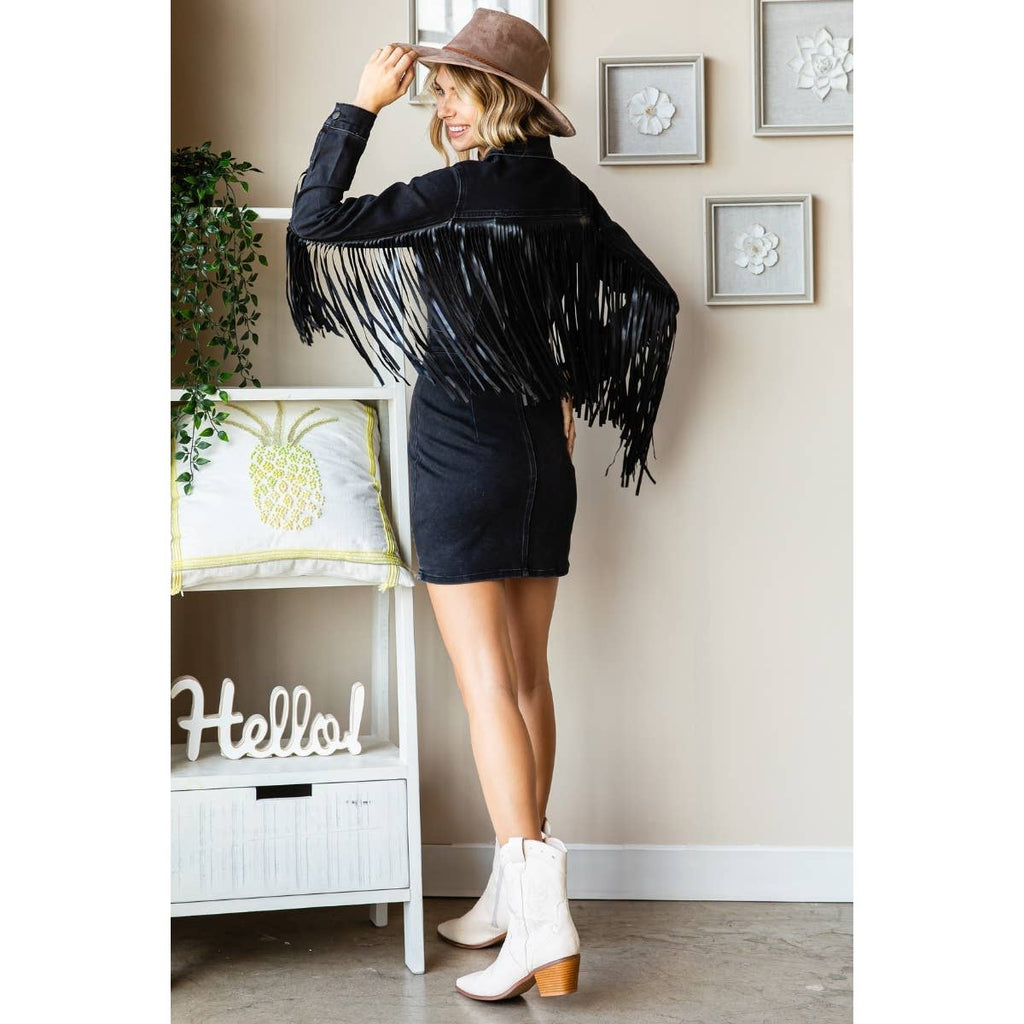 Fringe Western Black Mini Dress